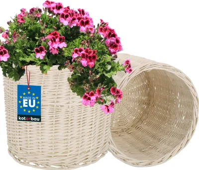 Obrázek produktu pro KOTARBAU® Sada 2 proutěných košů na sázení Bílá Výška 23 cm ⌀ 25 cm Proutěný květináč Koš proutěný květináč Venkovní proutěné květináče na balkon Proutěný květináč na květiny