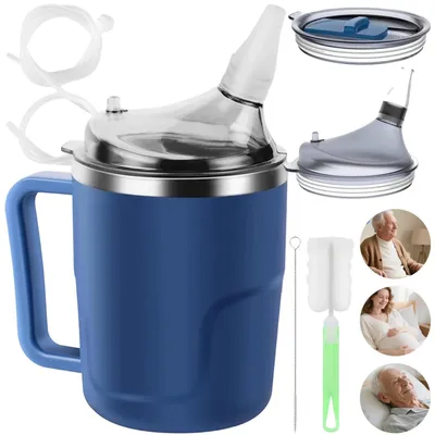 Produktbild von Trinkbecher - 3-in-1 Schnabelbecher - 400 ml - Auslaufsicher - Verschüttungsarm - 2 Deckel - Für Senioren Und Menschen Mit Behinderung