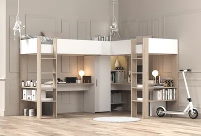 Produktbild von Hochbett >Alex< in Weiss / Jackson Eiche Nachbildung - 232x296x180cm (LxBxH)