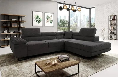 Produktbild von Avatar Kord Ecksofa in L-Form 277 x 73 x 203 cm mit Schlaffunktion und Bettzeugbehälter - Schlafsofa mit Bettkasten - Eckcouch mit Stauraum - Rechts - Farbe: Kord Graphit