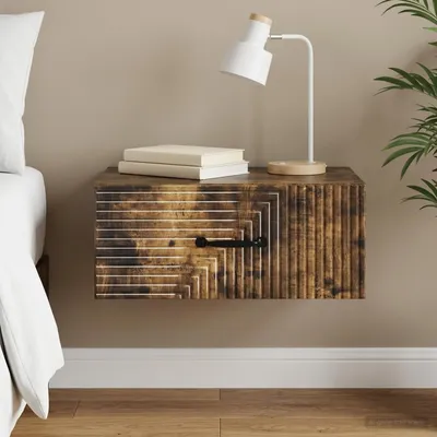 Obrázok produktu pre Maison Exclusive – Nočná skrinka na upevnenie na stenu, drevo dymová farba, rozmer 49 x 34,5 x 20 cm