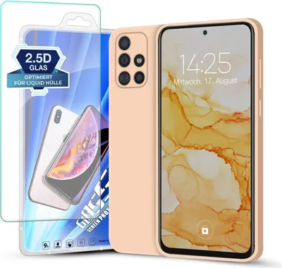 Produktbild von Hülle für Samsung Galaxy A51 mit 9H Displayglas Displayschutz Plus Case Cover Bumper Silikon Softgrip Schutzhülle Farbe: Rosa
