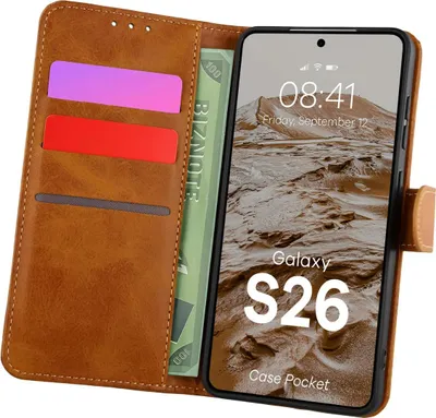 Produktbild von Handyhülle mit Klappe für Galaxy S26, Bizon Case Pocket, Braun