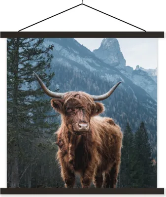 Produktbild von MuchoWow® Textilposter Kuh - Schottisches Hochlandrind - Natur 90x90 cm mit schwarzem Rahmen - Magnetisches