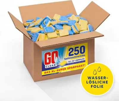 Produktbild von GO clean! 5 kg ca. 250 Stück All in One Complete 20g Spülmaschinentabs in wasserlöslicher Folie