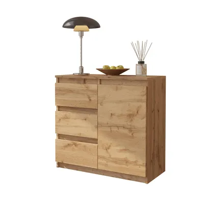 Zdjęcie produktu dla Komoda 80 Cm Dąb Wotan 3 Szuflady, 1 Drzwi, 1 Półka Salon