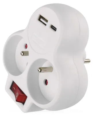 Rozbočovací zásuvka 2×, vyp., 1×USB-A+1×USB-C, bílá