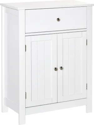Produktbild von kleankin Badezimmerschrank mit 1 Schublade, 2 Türen und verstellbarem Innenregal, multifunktionales Hilfslagermöbel für Wohnzimmer, Küche, kippsicher, 60 x 30 x 80 cm, Weiß
