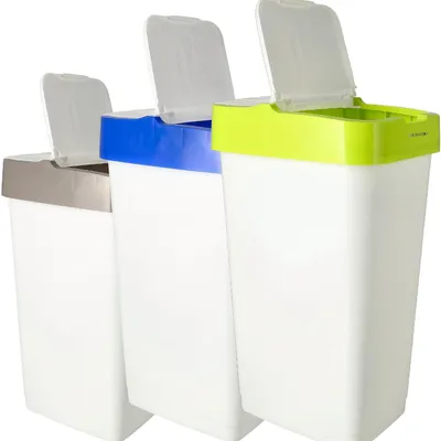 Productafbeelding van Prullenbakken set 3 x 60 l, wit, afvalscheidingssysteem, deksels in geel blauw grijs, voor keuken