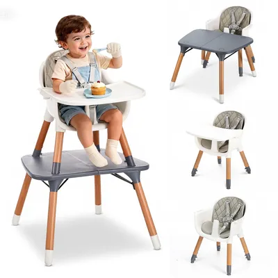Produktbild von OYAJIA Hochstuhl baby 6 in 1 Sitzerhöhung Kinderstuhl Barhocker, Multfunktional Kinderhochstuhl, Beine aus Holz, mit 5-Punkt-Gurt, abnehmbare Tablett