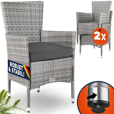 Produktbild von CASARIA® Gartenstühle 2er Set Polyrattan Stapelbar mit Auflagen 160kg Belastbarkeit Wetterfest Outdoor Garten Terrasse Balkon Stapelstuhl Stuhl Sessel