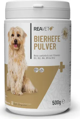 Produktbild von REAVET Bierhefe Pulver für Hunde & Katzen 500g - Reine Bierhefe gemahlen gegen Haarausfall, Natürliche B Vitamine und Biotin für Hund und Katze, Ohne Zusätze