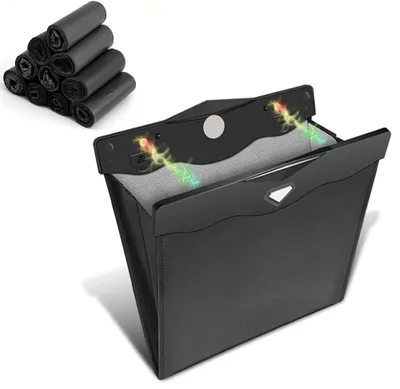 Image de Poubelle pour voiture - Inclut 150 sacs poubelle - À suspendre - Organisateur de poubelle - Poubelle magnétique - Noir