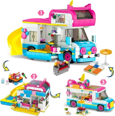 Produktbild von CUBIMANA 3-in-1 Wohnmobil Bausteine Set mit Rutsche und Aufklebern