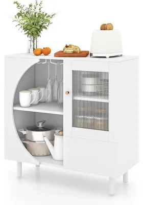 Image de Buffet en bois avec 3 portes, une étagère ouverte et un porte-verres à vin pour 6 à 8 verres