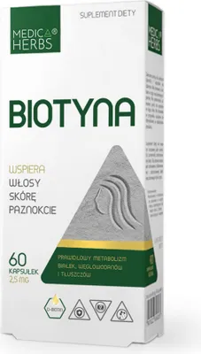 Zdjęcie produktu dla Suplement diety Medica Herbs BIOTYNA kapsułki 60 szt. włosy skóra paznokcie