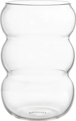 A clear glass vase with a unique, bulbous shape.