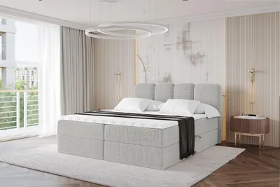 Produktbild von ALTDECOR Boxspringbett - NINA - 180x200  Hellgrau Aragon - Komplett-Set mit Bonell-Federkernmatratze und Topper, Polsterbett mit H3 Matratze und Bettkästen, Lattenrost, Bett mit Stauraum, Doppelbett, Boxbett