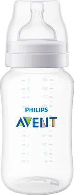 A clear, studio shot of a Philips Avent baby bottle against a white background.