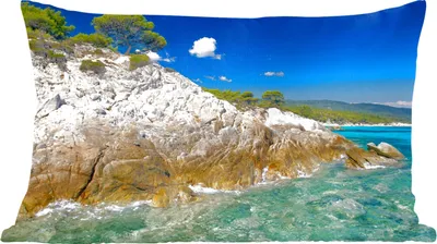 Produktbild von MuchoWow® Zierkissen Sofakissen Wohnzimmer Dekokissen 50x30 cm Meer - Klippe - Sommer - Tropisch - Wohnzimmerdekoration - Polster mit Photo