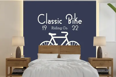 Produktbild von MuchoWow® Fototapete für Wohnzimmer oder Schlafzimmer Wandtapete Vinyl Motivtapete Jahrgang - Fahrrad - Text - 300x300 cm - Wanddekoration