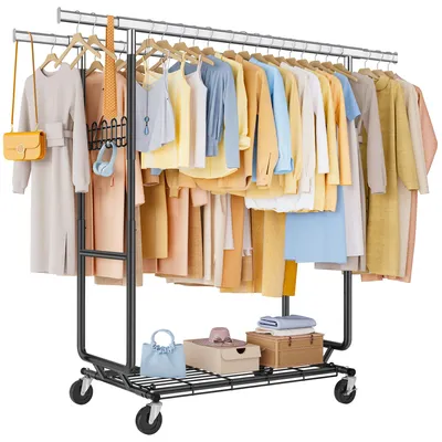 Productafbeelding van Kledingrek, dubbel, belastbaar tot 280 kg, met uitschuifbare kledingstang, 52 x (106-176) x 170 cm, mobiel