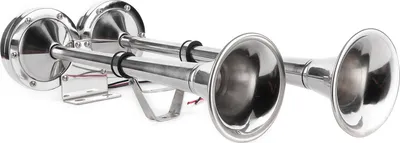 Immagine prodotto di 125 dB a doppia tromba, 12 V, piccola tromba elettrica in acciaio inox, qualità marina, 380 Hz per imbarcazioni
