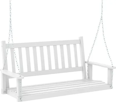 Produktbild von GOPLUS Hängebank, Gartenschaukel aus Pappelholz bis 227kg belastbar, Hängeschaukel mit Verstellbarer Kette, Hollywoodschaukel Schaukelbank Outdoor für Terrasse Garten Hof (2-Sitzer,Weiß)