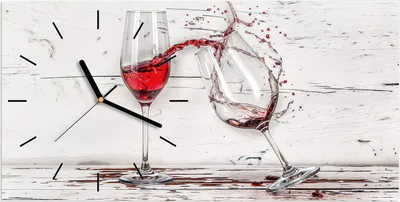 Produktbild von Wanduhr aus Glas mit Motiv Rotweingläserfall- 60 x 30 cm - inkl. Aufhängesystem