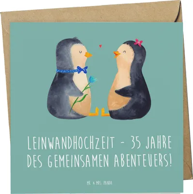 Produktbild von Mr. & Mrs. Panda doppelkarte 35. Hochzeitstag Leinwandhochzeit - Meeresbrise - Geschenk, faltkarte, anlasskarte, Liebe und Zusammenhalt, beständige Ehe, Grußkarte, Heirat