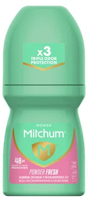 Produktbild von Antitranspirant Roll-on, Mitchum, Triple Odour Defence, Powder Fresh, für Frauen, für empfindliche Haut, 48h Schutz, 50ml