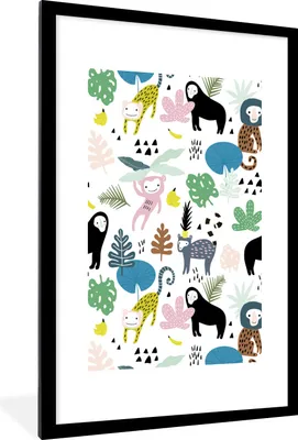 Produktbild von MuchoWow® MuchoWow® Gerahmtes Poster Affen - Blätter - Dschungel 60x90 cm - Poster mit zchwarzem Bilderrahmen - Dekoration - Wandposter Wohnzimmer - Hochwertig