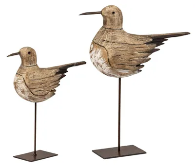 Produktbild von 2er Set Dekofiguren Vogel auf Fuß 24 + 33cm braun Naturfarben aus Holz Formano