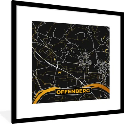 Produktbild von MuchoWow® Gerahmtes Poster Gold - Deutschland - Karte - Stadtplan - Offenberg 40x40 cm - Poster mit Schwarzem Bilderrahmen Wandposter Rahmen Foto Bilder - Poster - Plakat im Rahmen