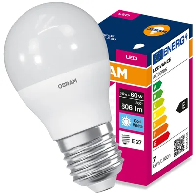Produktbild von LED-Lampe E27, Kugelform P45, 6,5W = 60W, 806lm, 4000K (neutralweiß), 160° Abstrahlwinkel, VALUE CLASSIC, Osram, KI-generiertes Bild