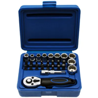 Produktbild von Multi Steckschlüsselsatz MINI Knarrenkasten Nusskasten Bit 1/4"-Antrieb 28 tlg.