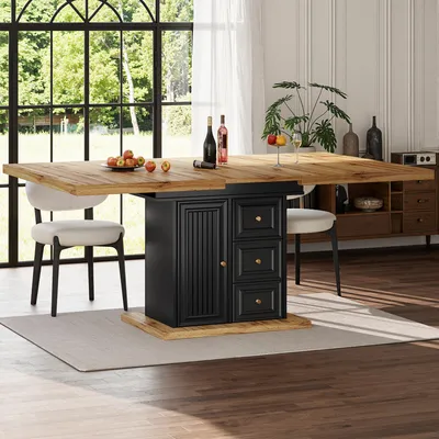 Image de MODFU Table à Manger Extensible - Table de Cuisine avec Plateau MDF Bois Naturel et Compartiment à Fermeture Magnétique, Rallonge 110-140x80x75 cm, Naturel
