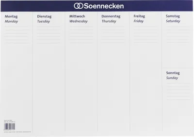 A weekly planner with days of the week labeled in German and English.