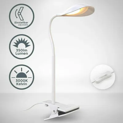 Produktbild von B.K.Licht LED Klemmleuchte Weiß 3,5W 350lm warmweiß 3000K Flexarm mit Schalter