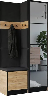 Image de KIER FURNITURE Armoire EDEN, armoire de chambre, penderie, armoire d'entrée, chêne Craft et noir, 106,4 x 205 x 39 cm