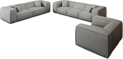 Produktbild von Echtleder 4-3-1-Sitzer Sofa Set Arelia Hellgrau