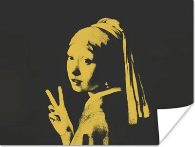 Produktbild von MuchoWow® Poster Mädchen mit Perlenohrring - Gelb - Schwarz 120x90 cm - Wandbild