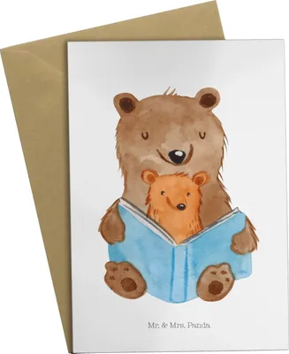 Produktbild von Mr. & Mrs. Panda Grußkarte Bären Buch - Weiß - Geschenk, Oma, Geschichten, Grußkarten, vatertagskarte, Muttertag, Großmutter, Dankbar, einladungskarten, Vorlesen