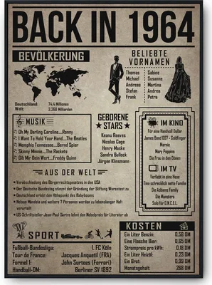 Produktbild von 61. Geburtstag Geschenkidee personalisierbar | Poster Jahrgang 1964 Geschenk | Back in 1964 Rückblick – DIN A4 (21x29.7cm)