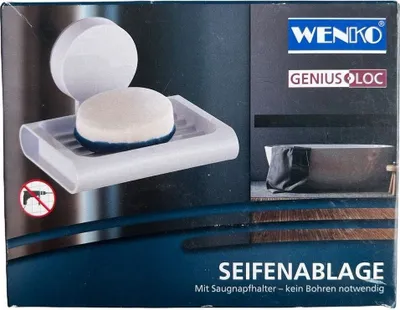 Produktbild von Wenko Genius Loc Seifenablage, Seifenschale mit Saugnapfhalter weiß ohne Bohren