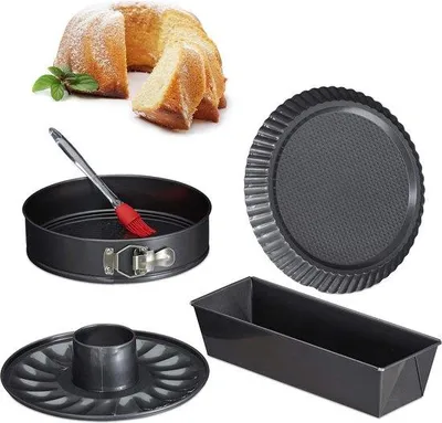 Produktbild von Backformen Set 5-teilig - Springform, Quicheform, Cakeform, Backpinsel, Stahl in Anthrazit