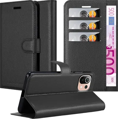 Immagine prodotto di Cadorabo cover per Xiaomi Mi 11 LITE (4G / 5G) / 11 LITE NE in PHANTOM BLACK cover protettiva con chiusura magnetica, funzione stand e slot per carte di credito flip case cover cover cellulare flap cover book case