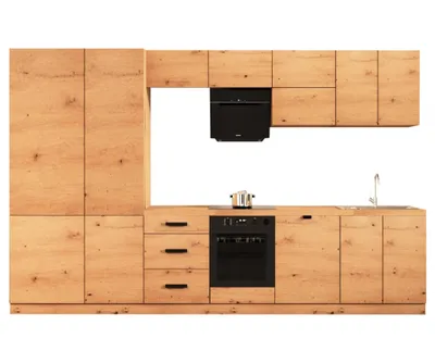 Produktbild von Küchenzeile 360 cm mit Hochschrank Kühlumbauschrank Küchenblock Ohne Arbeitsplatte Einbauküche Küchenzeile, Langen KL19-M360, Artisan Eiche