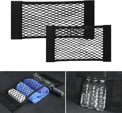 Imagen del producto de Red de almacenamiento para coche, elástica, de 60 x 25 cm y 40 x 25 cm, ideal para el maletero y vehículos camper