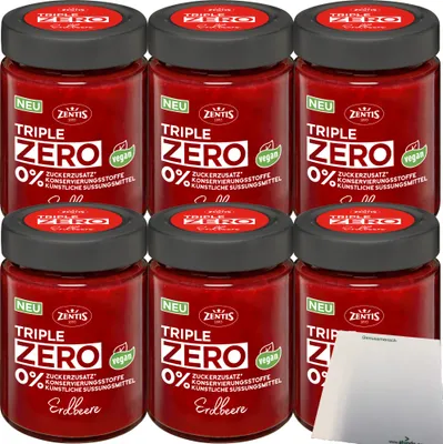 Produktbild von Zentis Triple Zero Aufstrich Erdbeere Brotaufstrich 6er Pack (6x185g Glas) + usy Block